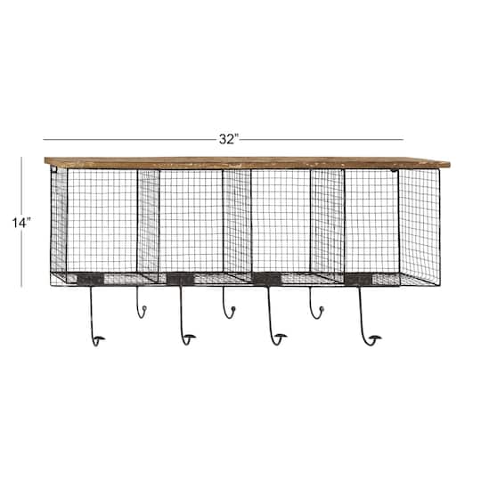 Black Iron Farmhouse Wall Hooks With Shelf